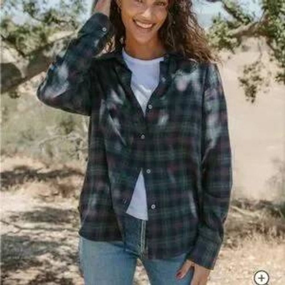 Jenni Kayne Forest Plaid Flannel Button Down Shirt - M - 100% Cotton